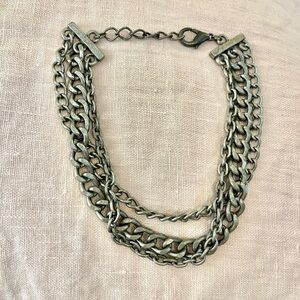 Thick silver three chain choker necklace